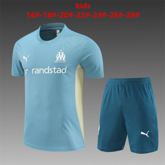 24/25 Kids Olympique Marseille Blue Short Sleeve Jersey+Shorts