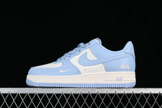 Nike Air Force 1 '07 Low Stussy Collaboration - Sky Blue Low-Top Casual Sneakers - BB9599-201