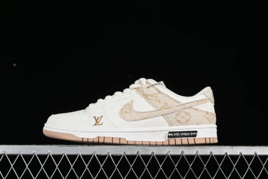 Nike SB Dunk Low LV Collaboration - Yellow Denim Beige with Yellow Swoosh Anniversary High-End Custom Low-Top Casual Skate Shoes - DJ2024-007