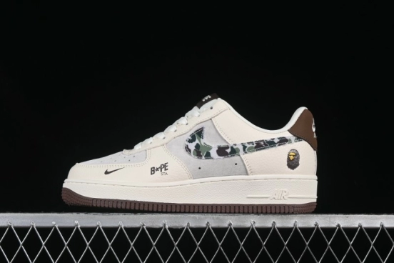 Nike Air Force 1 '07 Low Bape Camouflage Swoosh Beige Casual Sneakers - DF0188-030
