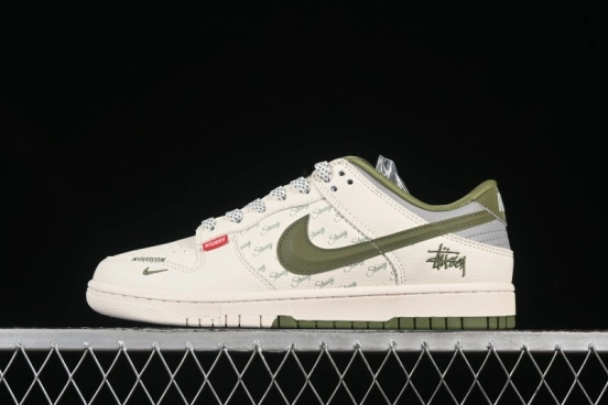 Nike SB Dunk Low Stussy Collaboration 3D Green Swoosh Anniversary Custom Low-Top Skate Shoes - XS6089-538
