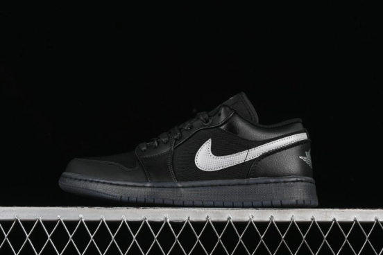 Nike Air Jordan 1 Low AJ1 Basketball Shoes Black White Canvas Leather Panel - HV5968-001