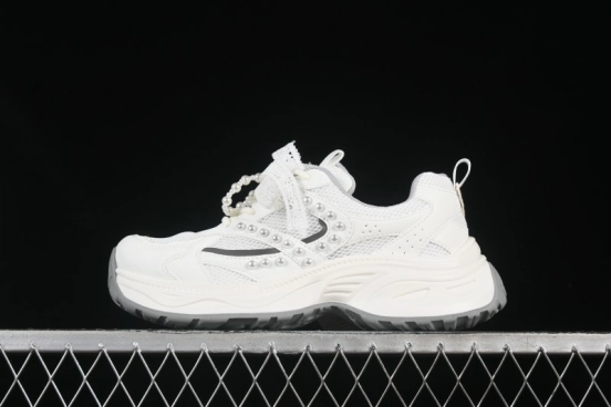 GG-CC Lace Pearl Chain Casual Platform Dad Shoes - 250310 White