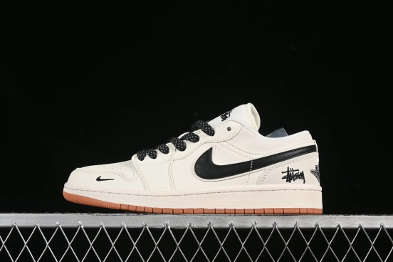 Nike Air Jordan 1 Low Stussy Collaboration Black Hook Crepe Sole High-End Custom Retro Basketball Shoes - XX3168-170