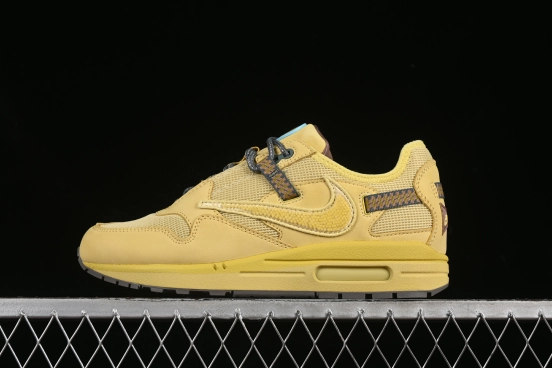Nike Air Max 1 Travis Scott Collaboration Retro Running Shoes in Wheat Color with Reverse Swoosh - DO9392-700