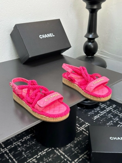 2025 Women Chanel Pink Fabric Rope Sandals LY00260
