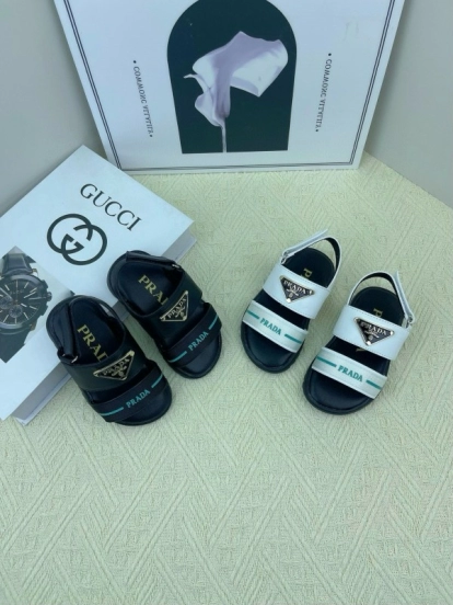 2025 Kids PRADA Black White Leather Sandal