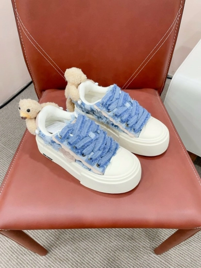 2025 Women 13DE MARZO Blue White Canvas Leather Casual Shoes Teddy Bear KFY00280