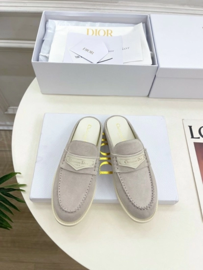 2025 Women Dior Beige Suede Mule Loafers Vintage Style Handmade LY00360(F)