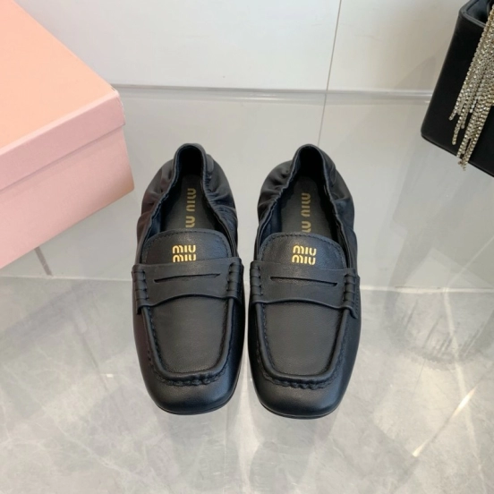 2025 Women Miu Miu Black Leather Loafers