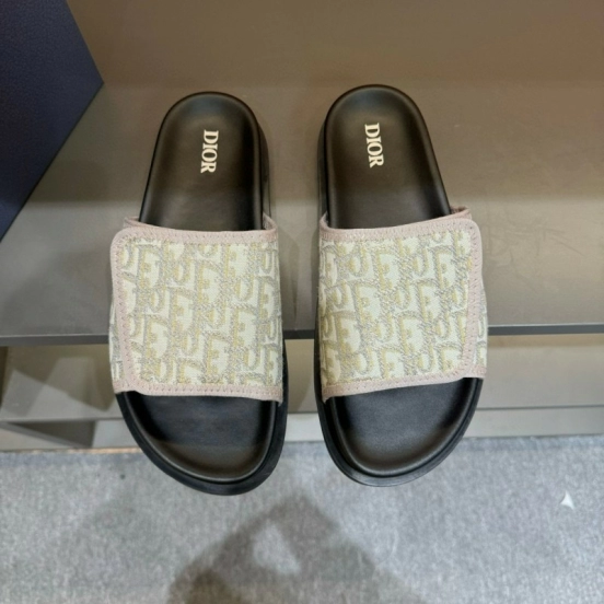 2024 DIOR beige black fabric slippers MJ00180