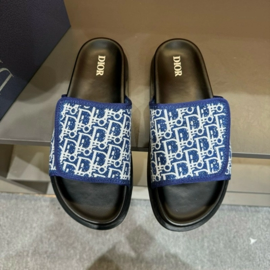 2024 DIOR navy white canvas slippers MJ00180