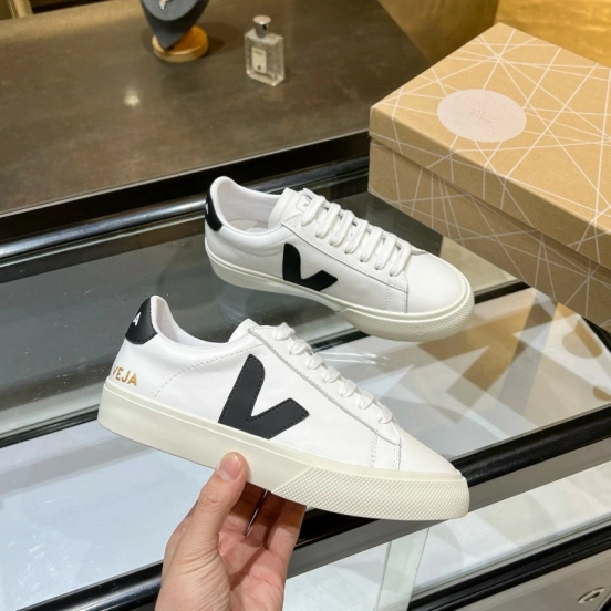2025 Unisex VEJA White Black Leather Canvas Low Top Vulcanized Sneakers MJ00240
