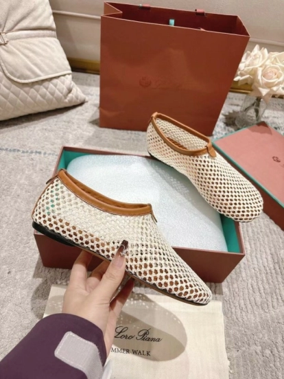 2025 Women Le Parmentier Beige Brown Mesh Ballet Flats Handmade LY00250