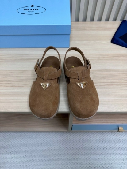 2025 Women Prada Brown Suede Sandals LY00280