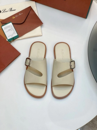 2025 Men Loro Piana Ivory Leather Slippers AS00250