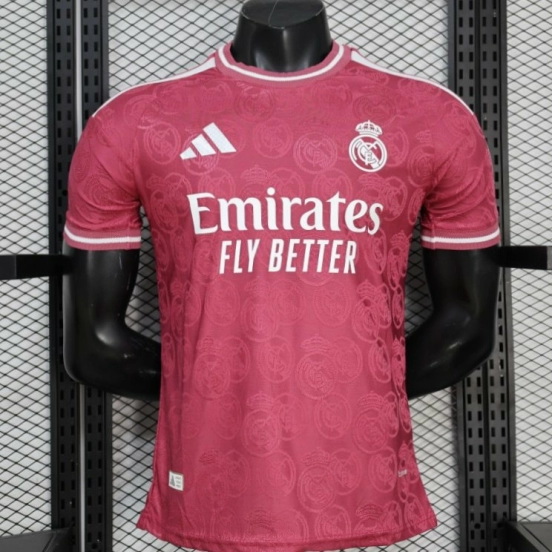25/26  Player Version Real Madrid Third Dark Pink with all-over embossed crest pattern Jersey