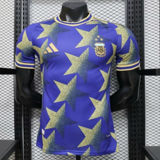 Player Version 2026  Argentina AFA Adidas Special Edition Royal Blue Gold Star Print Champions Jersey